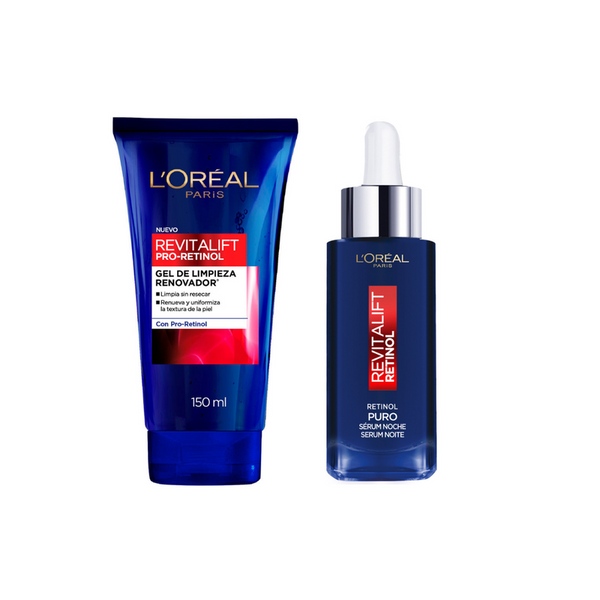 Pack Skin Care Loreal Rostro Gel Limpiador Pro-Retinol 150ml + Skin Care Rostro Serum Facial Noche Retinol 30ml