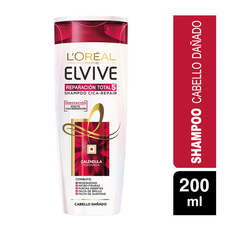 Shampoo Elvive Reparación Total 5 Cabello Dañado 200 Ml