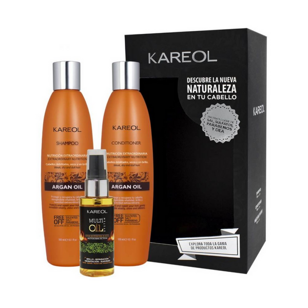 Pack Kareol Argan Oil Shampoo + Acondicionador 300ml + Multi Oil System 60ml