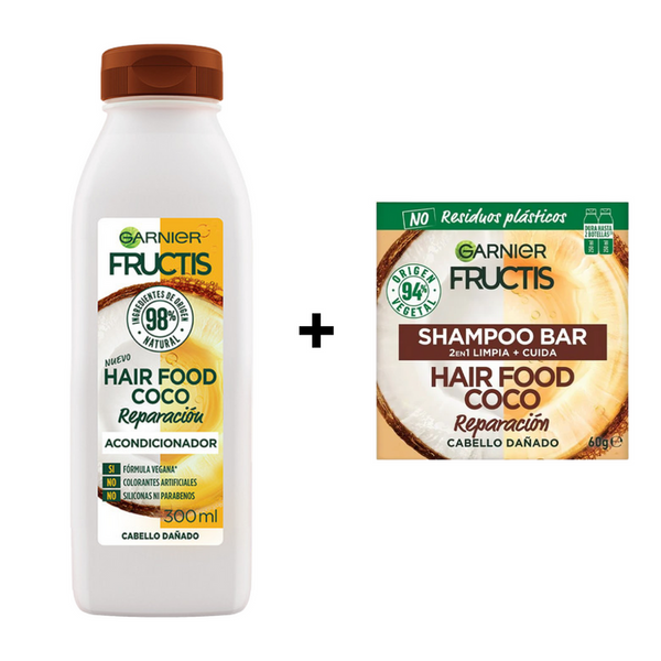 Pack Shampoo en barra coco 60g + Acondicionador Hair Food Coco 300 ml Garnier Fructis