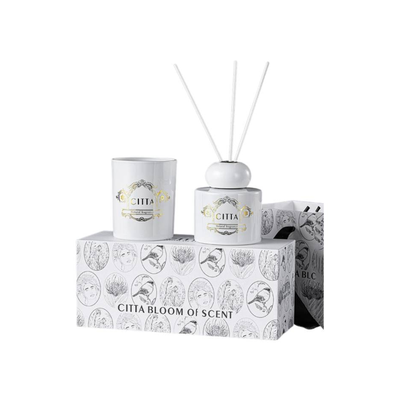 Set de Difusor y Vela Aromática con Varillas 100ml. Blanco: GARDERIA Citta Bloom of Scent